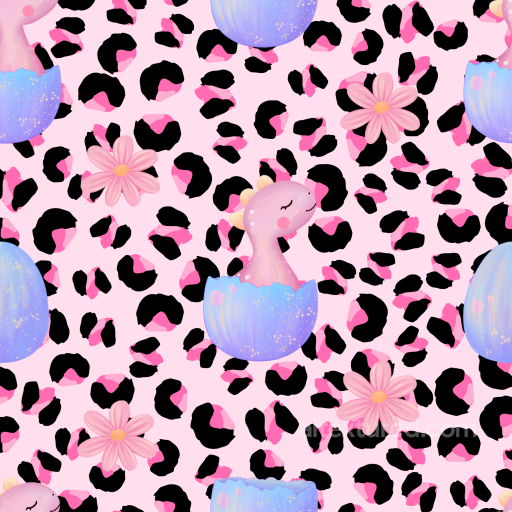 Cute Baby Girl Dinosaur in Purple Egg Seamless Texture with Pink Leopard Spots seamless Baby girl  PBR texture