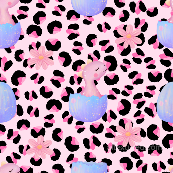Cute Baby Girl Dinosaur in Purple Egg Seamless Texture with Pink Leopard Spots Baby girl texture preview