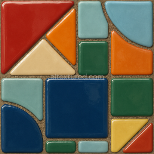 Seamless 3d texture pbr 8k ceramic tiles mosaic with geometric shapes and glossy finish