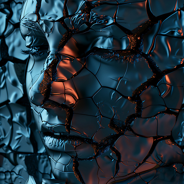Cracked Metal With Deep Fractures And Glowing Highlights seamless PBR texture preview