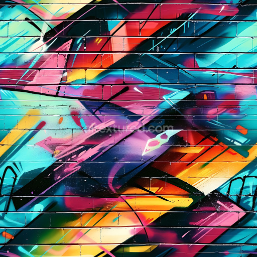 Seamless 3D PBR Graffiti Texture Featuring Vibrant Multicolor Abstract Design on Brick Wall