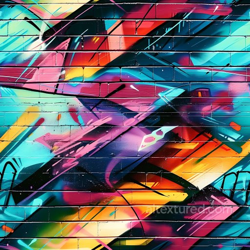 Seamless 3D PBR Graffiti Texture Featuring Vibrant Multicolor Abstract Design on Brick Wa… texture preview