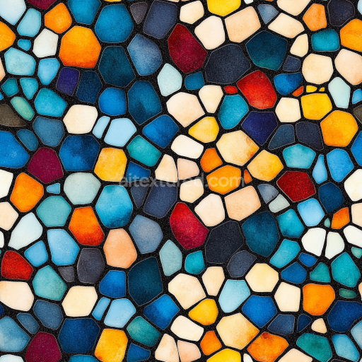 Seamless 3D Mosaic PBR Texture Featuring Vibrant Irregular Ceramic Tiles with Matte Finish texture preview