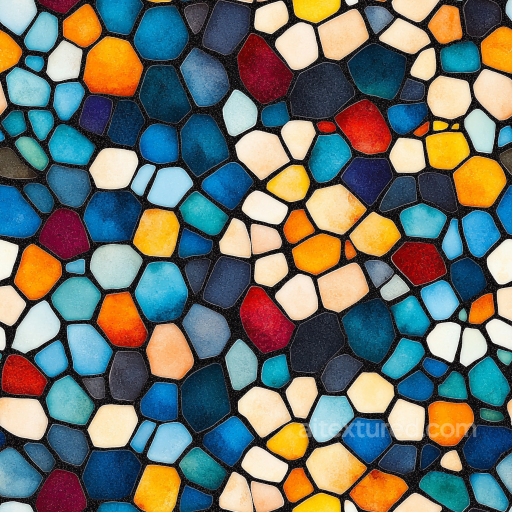 Mosaic PBR Texture Featuring Vibrant Irregular Ceramic Tiles with Matte Finish seamless Mosaic PBR texture
