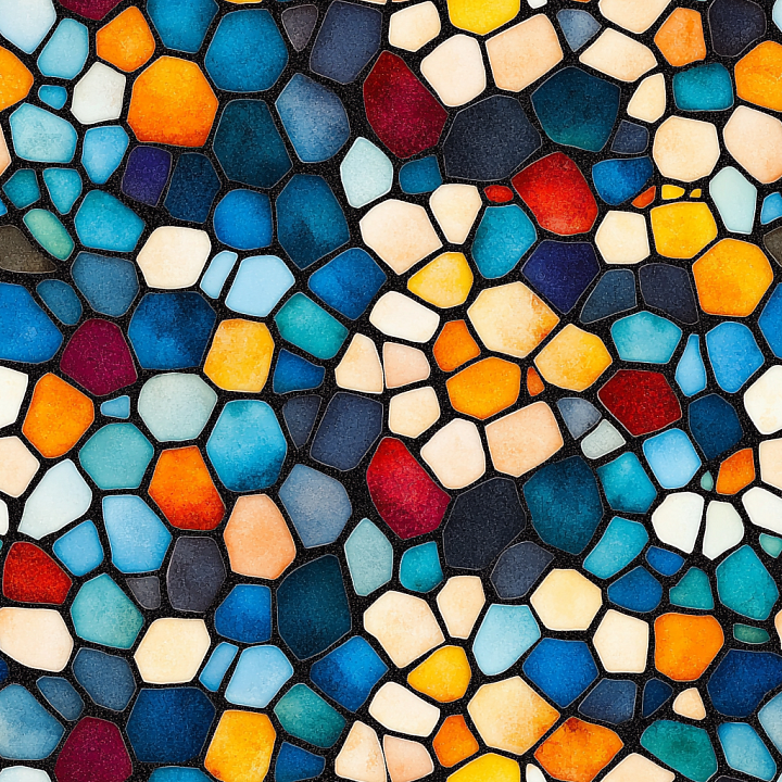Mosaic Featuring Vibrant Irregular Ceramic Tiles with Matte Finish seamless PBR texture preview