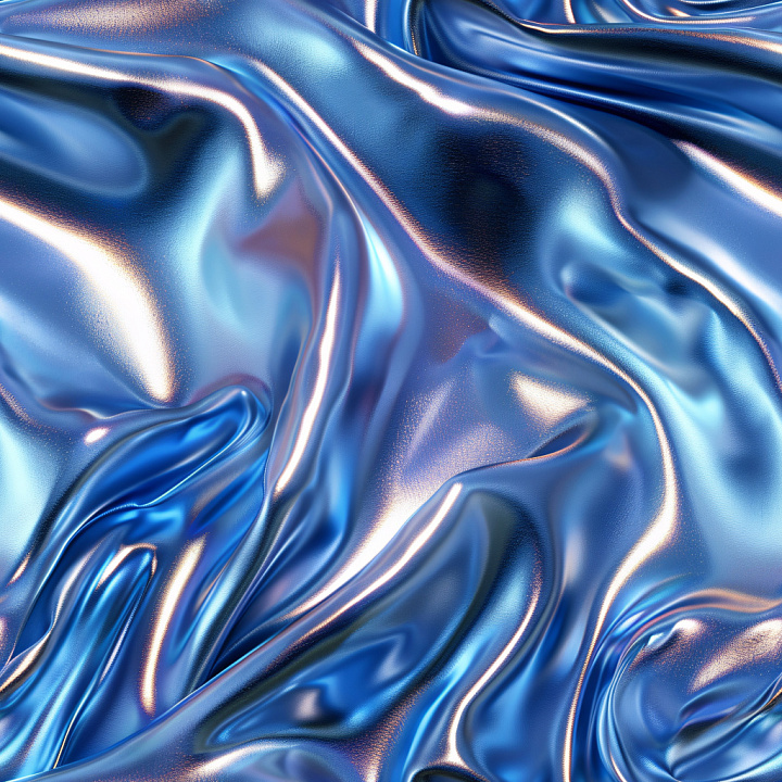 Glossy Blue Satin Fabric with Smooth Reflective Folds seamless PBR texture preview