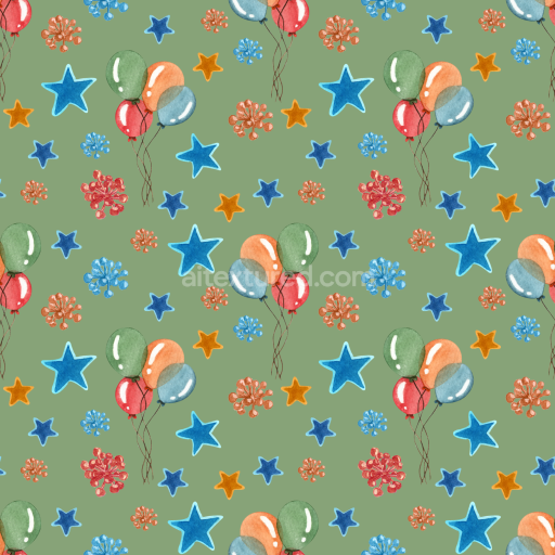 Seamless 3D PBR Birthday Texture with Colorful Balloons & Stars Pattern