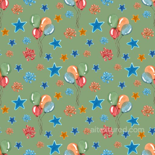 Birthday Texture with Colorful Balloons & Stars Pattern seamless Birthday PBR texture