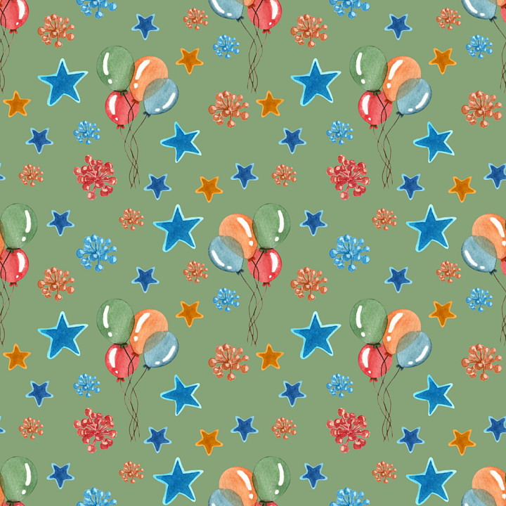 Birthday with Colorful Balloons & Stars Pattern seamless PBR texture preview