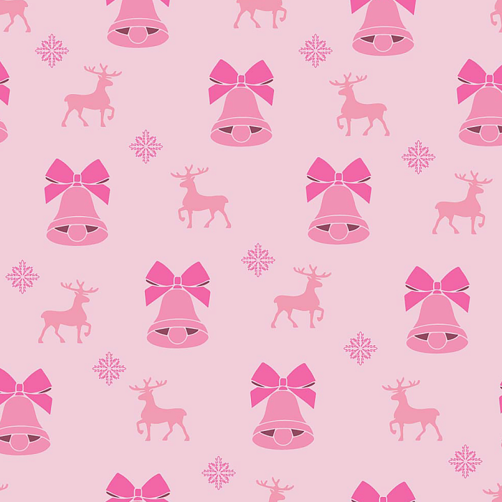 Christmas Digital Paper With Pink Bells, Reindeer & Snowflakes seamless PBR texture preview