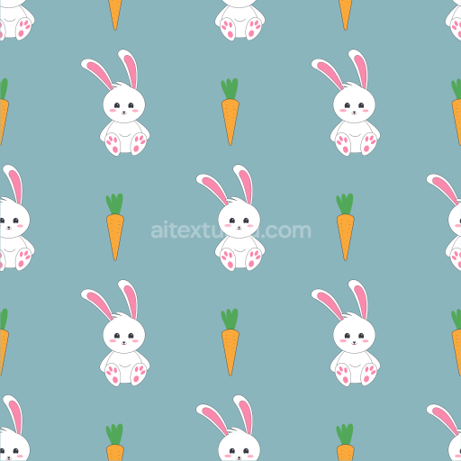 Seamless 3D PBR Texture with Playful Easter Bunny and Carrot Pattern on Blue