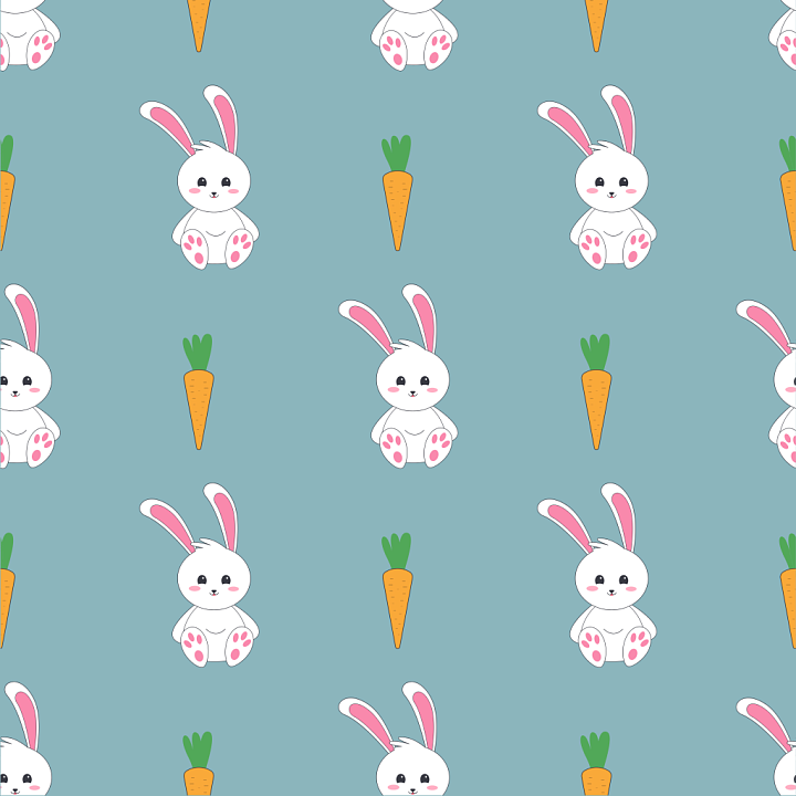 All Easter Digital paper of Cute Bunny and Carrot Pattern on Blue Backg… seamless PBR texture preview