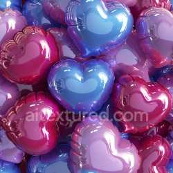 seamless Seamless 3D Inflated PBR Texture of Glossy Heart-Shaped Balloons in Red, Purple, and Blue texture 8k free download PBR