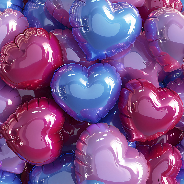 Inflated Featuring Glossy Heart-Shaped Vinyl Balloons in Pink and Blue seamless PBR texture preview