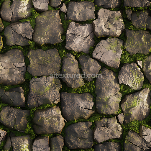 Seamless 3D Mossy Cracked Stone Ground PBR Texture with Weathered Details