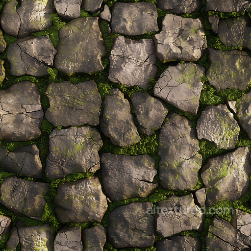 Mossy Cracked Stone Ground PBR Texture with Weathered Details seamless Stone PBR texture