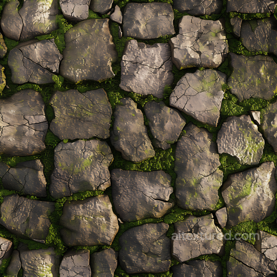 Mossy Cracked Stone Ground PBR Texture with Weathered Details Stone texture preview