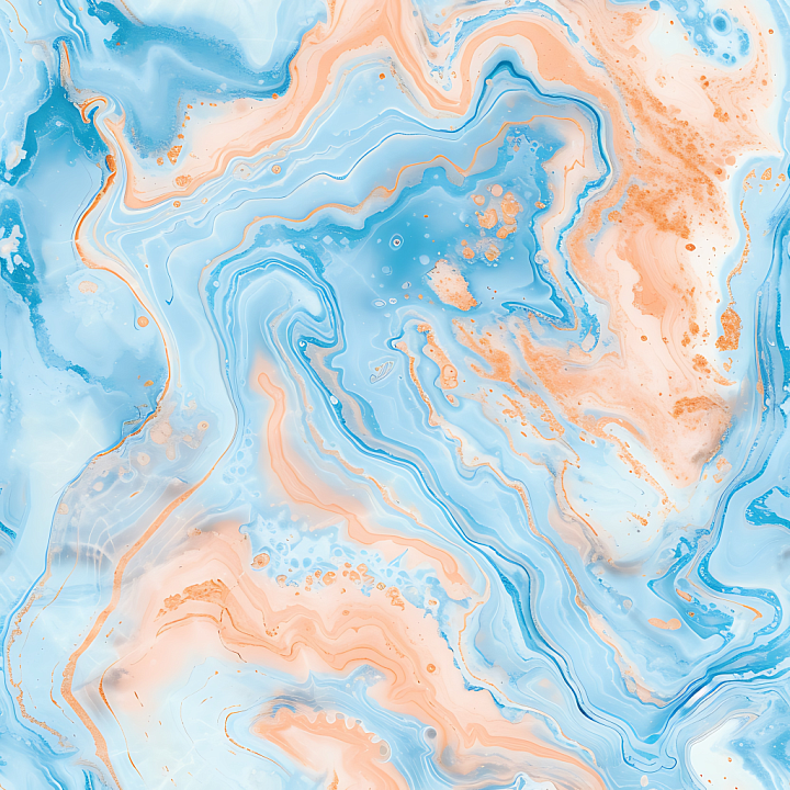 Baby Blue and Peach Marble with Fluid Veins and Pastel Colors seamless PBR texture preview