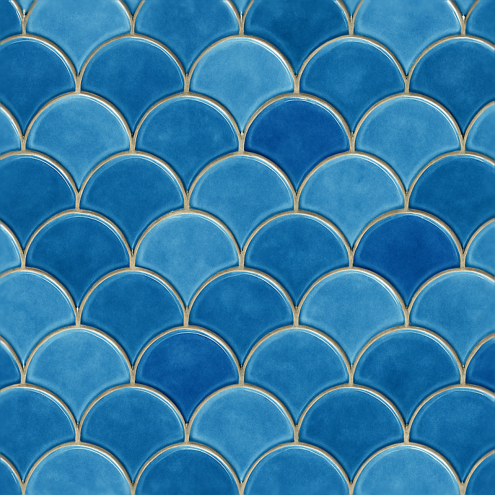 Of Glossy Glazed Ceramic Tile With Blue Tones And Fish Scale P… seamless PBR texture preview
