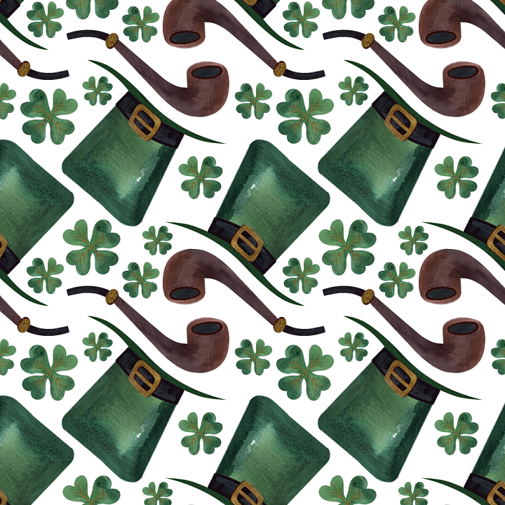 with St Patrick's Hat, Pipe & Clover Pattern seamless PBR texture preview