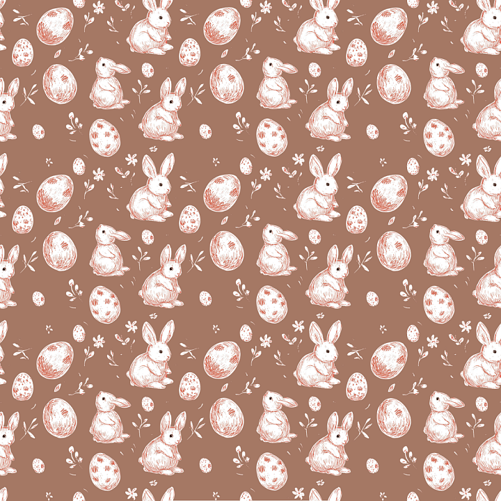 Digital Paper Featuring Hand-Drawn Easter Bunnies and Eggs seamless PBR texture preview
