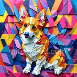 seamless Seamless 3D PBR Texture of Low-Poly Origami Corgi with Vibrant Geometric Colors texture 8k free download PBR