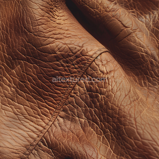 Seamless 3D PBR Texture of Aged Brown Cracked Leather with Visible Stitching