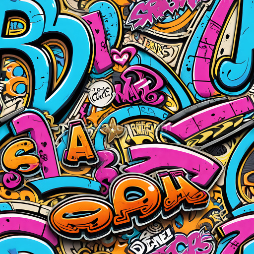 Seamless 3D PBR texture of vibrant colorful graffiti letters with urban street art style