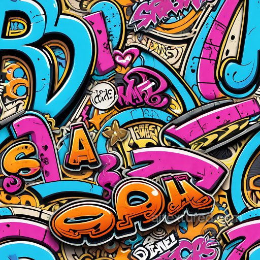Seamless 3D PBR texture of vibrant colorful graffiti letters with urban street art style texture preview