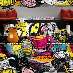 seamless Seamless 3D PBR Graffiti Texture Featuring Colorful Urban Coffee Shop Mural texture 8k free download PBR