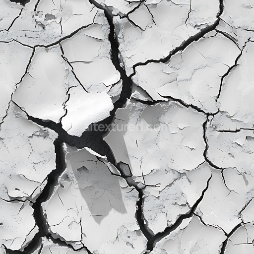 Seamless 3D Cracked White Plaster PBR Texture with Deep Fractures and Peeling Layers