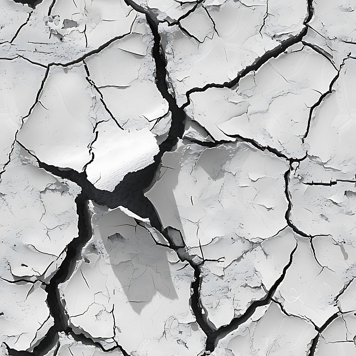 Cracked White Plaster with Deep Fractures and Peeling Layers seamless PBR texture preview