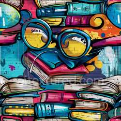 seamless Seamless 3D PBR Texture Featuring Colorful Graffiti Books and Glasses on Brick Wall texture 8k free download PBR