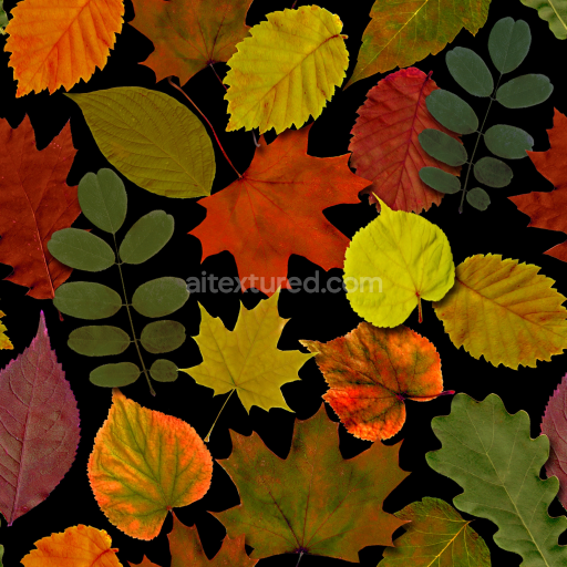 Seamless 3D PBR Texture of Multi-Species Autumn Leaves on Black Background