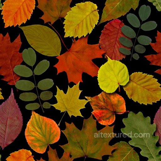 Multi-Species Autumn Leaves on Black Background Seamless Texture seamless Autumn Leaves PBR texture