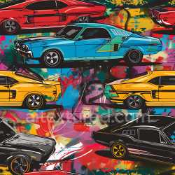 seamless Seamless 3D PBR Graffiti Texture Featuring Vintage Muscle Car Illustrations texture 8k free download PBR