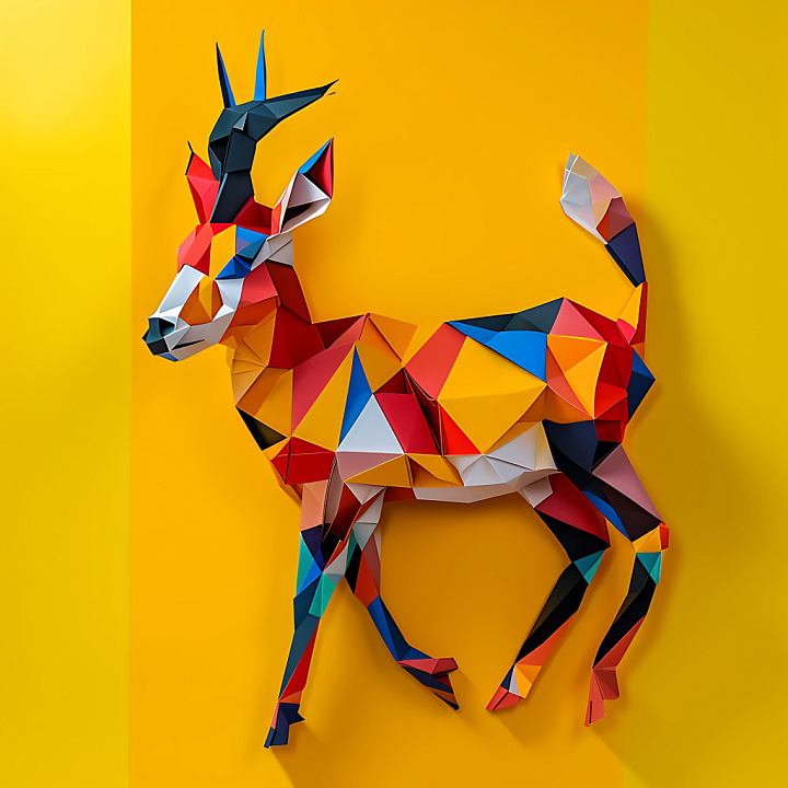 Animal of Colorful Origami Chamois Pattern seamless PBR texture preview