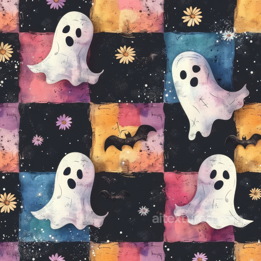 with Watercolor Halloween Ghosts and Patchwork Pattern seamless Watercolor Halloween PBR texture