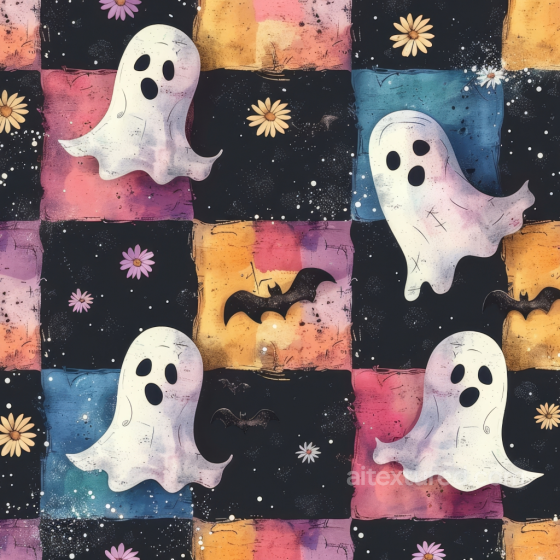 with Watercolor Halloween Ghosts and Patchwork Pattern Watercolor Halloween texture preview