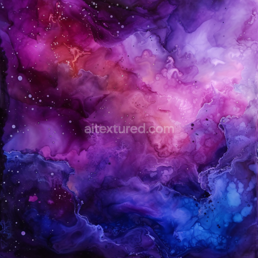 Seamless 3D Alcohol Ink PBR Texture Featuring Deep Purple and Blue Fluid Swirls