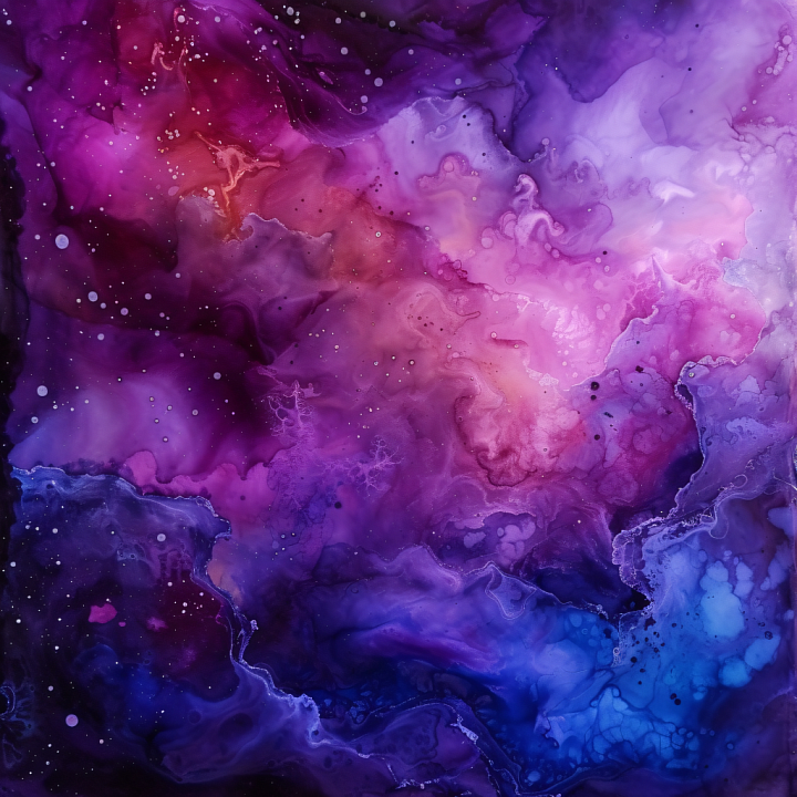 Alcohol Ink Featuring Deep Purple and Blue Fluid Swirls seamless PBR texture preview