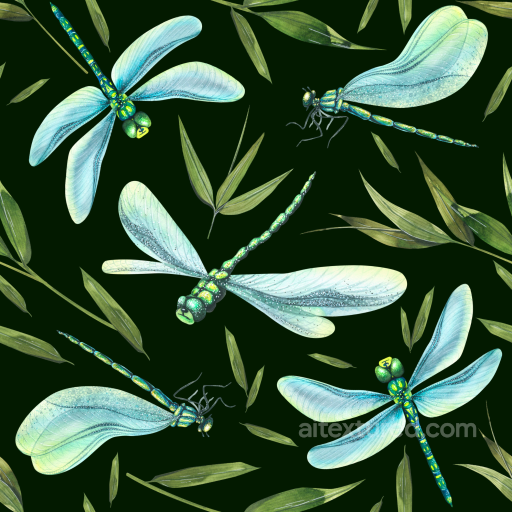 Featuring Detailed Dragonflies and Green Leaves seamless Dragonfly PBR texture