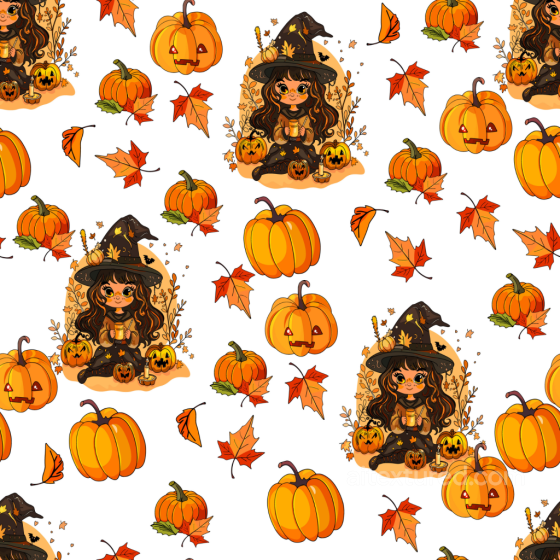 Watercolor Halloween Pattern Texture Featuring Witch and Pumpkins Watercolor Halloween texture preview