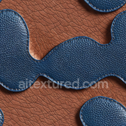 seamless Seamless 3D leather PBR texture with cracked brown base and stitched blue pebbled leather insets texture 8k free download PBR