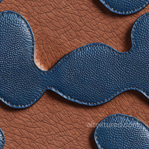leather PBR texture with cracked brown base and stitched blue pebbled leather insets seamless Leather PBR texture