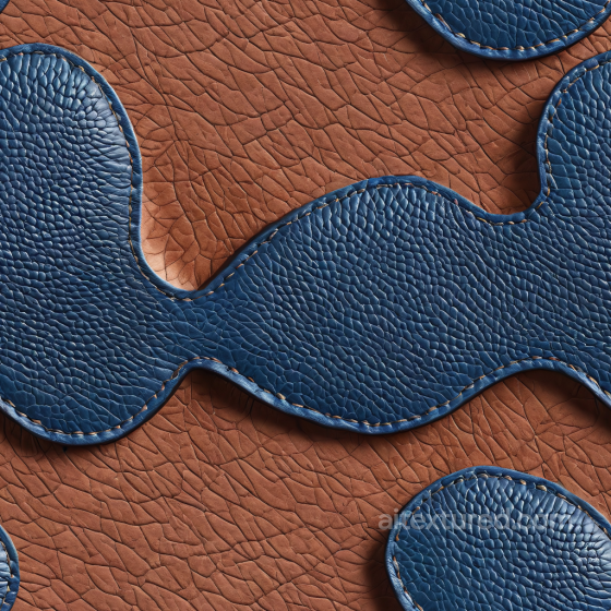 leather PBR texture with cracked brown base and stitched blue pebbled leather insets Leather texture preview