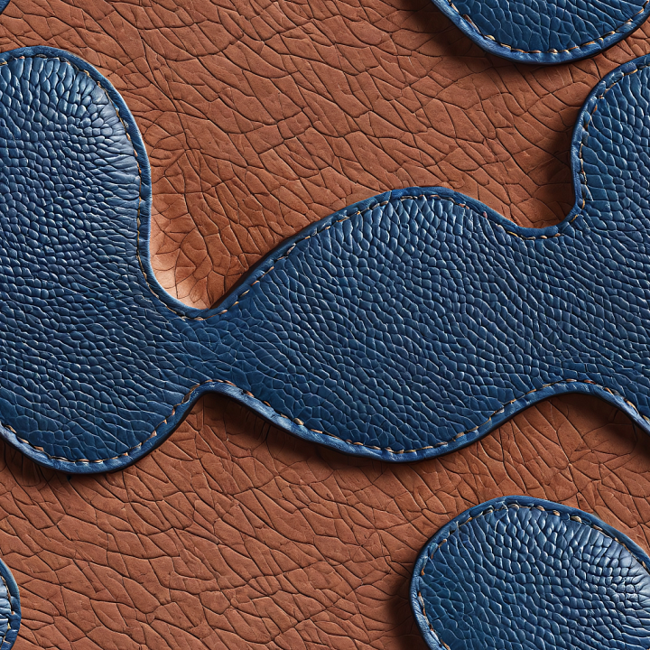 Leather With Cracked Brown Base And Stitched Blue Pebbled Leather Insets seamless PBR texture preview
