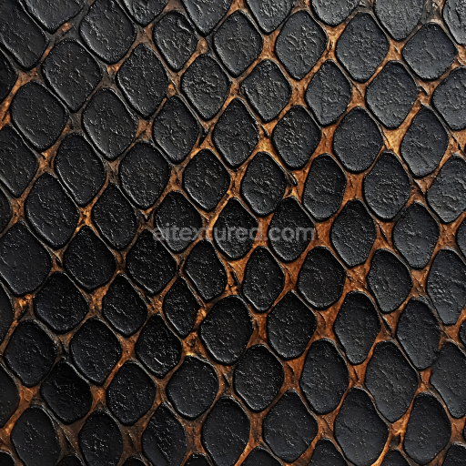 Seamless 3D Reptilian Skin PBR Texture Featuring Dark Scales and Rough Organic Detail