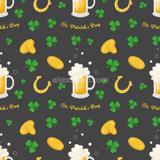 Seamless 3D PBR St Patrick Digital Paper Texture with Shamrocks and Golden Coins