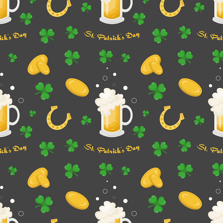 St Patrick Digital Paper with Shamrocks and Golden Coins seamless PBR texture preview